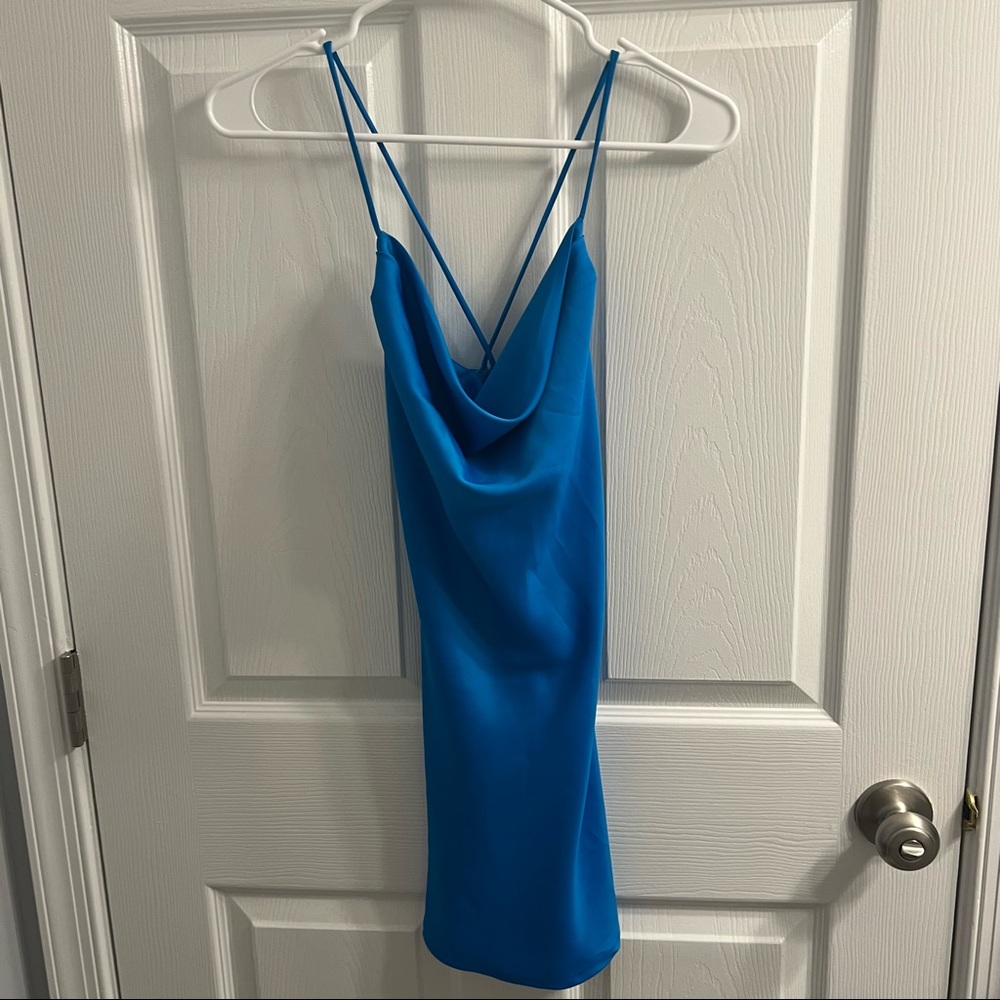 Stradivarius Cowl Neck Mini Dress - Blue